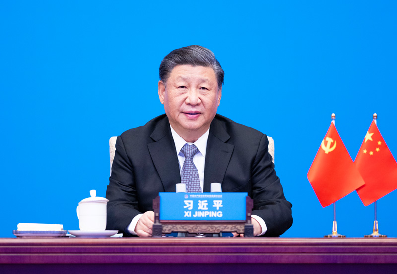 3月15日，中共中央总书记、国家主席习近平在北京出席中国共产党与世界政党高层对话会，并发表题为《携手同行现代化之路》的主旨讲话。新华社记者　黄敬文　摄