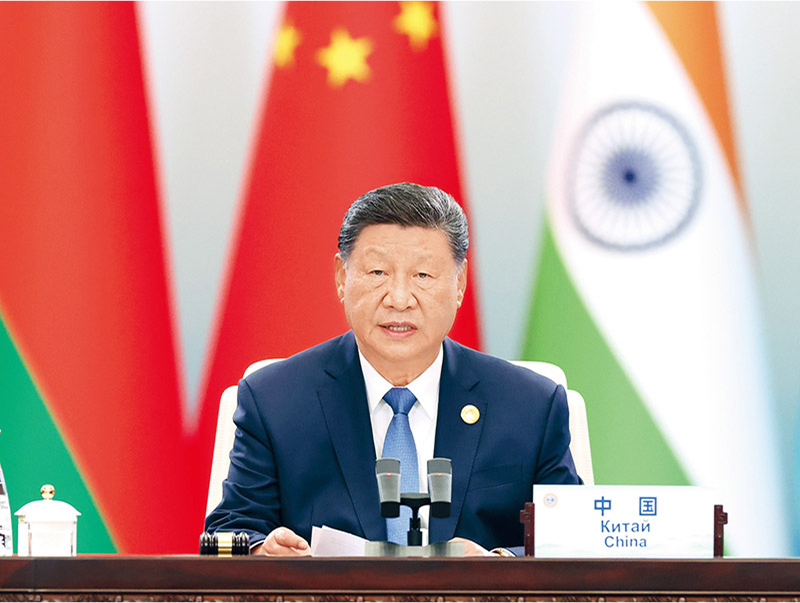 2025年9月1日下午，“上海合作组织＋”会议在天津梅江会展中心举行。国家主席习近平主持会议并发表题为《凝聚上合力量完善全球治理》的重要讲话。新华社记者 黄敬文/摄