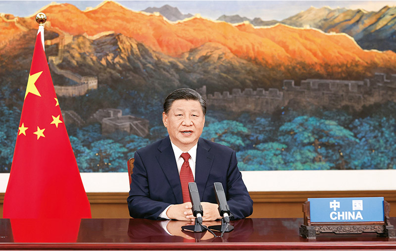 2021年9月21日，国家主席习近平在北京以视频方式出席第七十六届联合国大会一般性辩论并发表题为《坚定信心共克时艰共建更加美好的世界》的重要讲话。新华社记者 黄敬文/摄