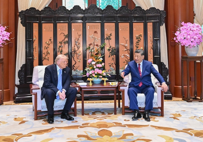 5月15日上午,国家主席习近平在中南海同美国总统特朗普举行小范围会晤。新华社记者 李响 摄
